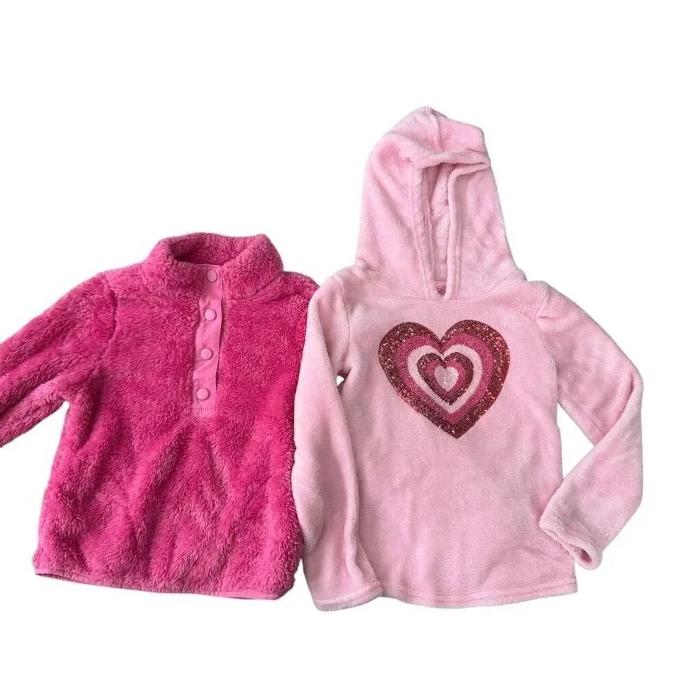Set of 2 kids girls pink fuzzy pullover sweatshirts size 5T